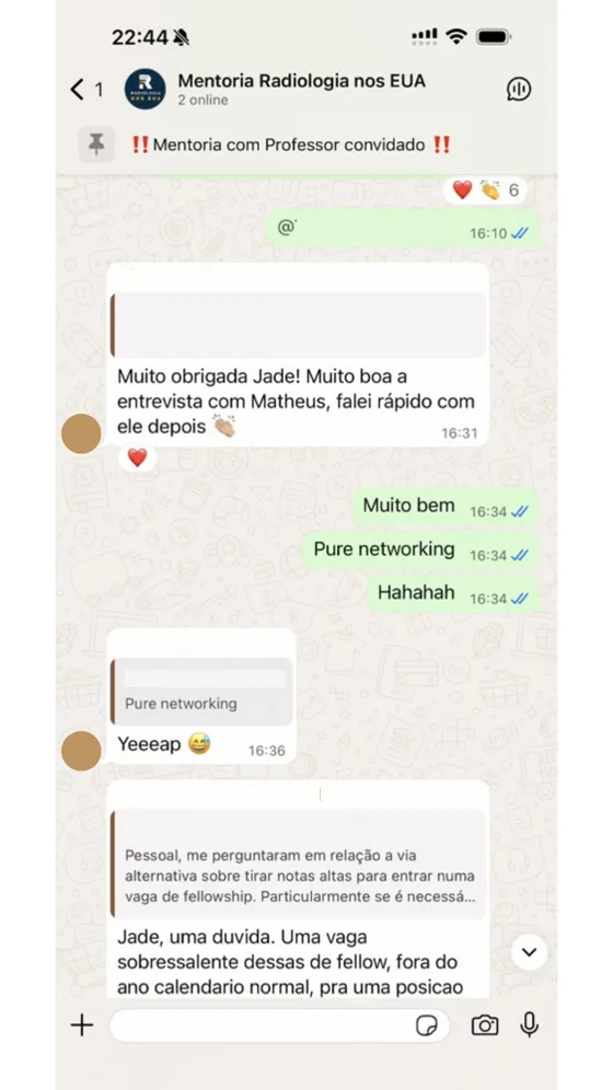 Print de conversa do grupo de mentoria