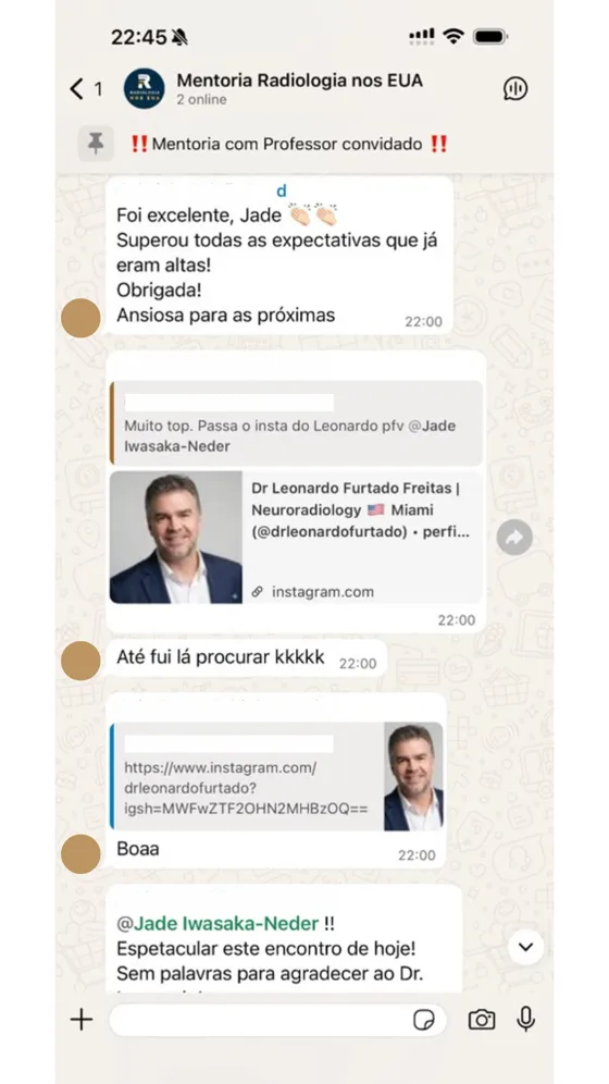 Print de conversa do grupo de mentoria