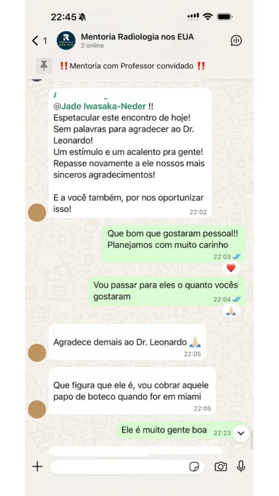 Print de conversa do grupo de mentoria